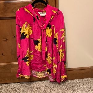 Dhruv Kapoor pink blouse with yellow flowers from Anthropologie